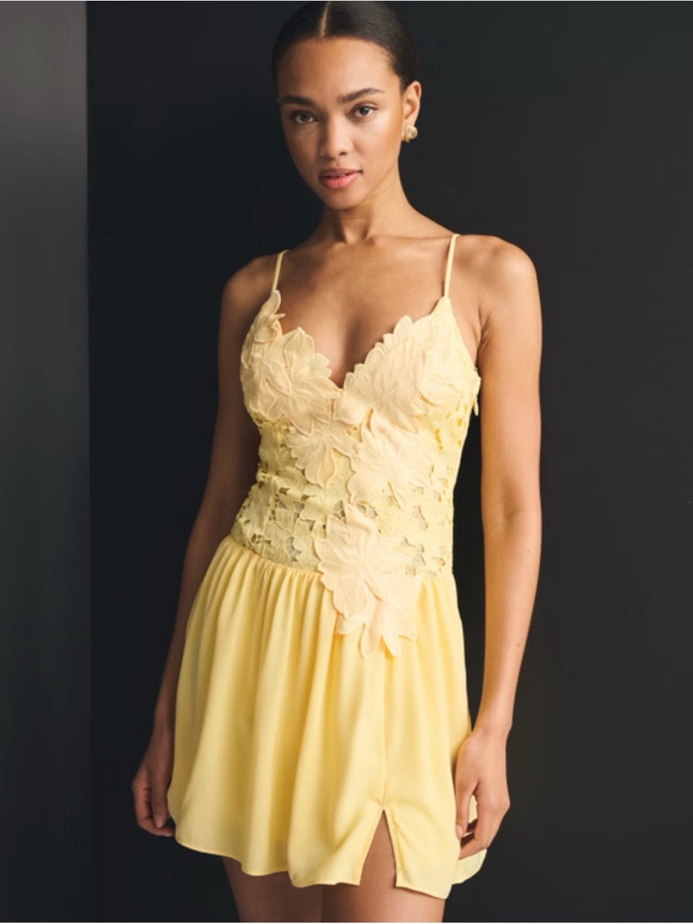 Abercrombie & Fitch Yellow Floral Lace-Trim Mini Dress